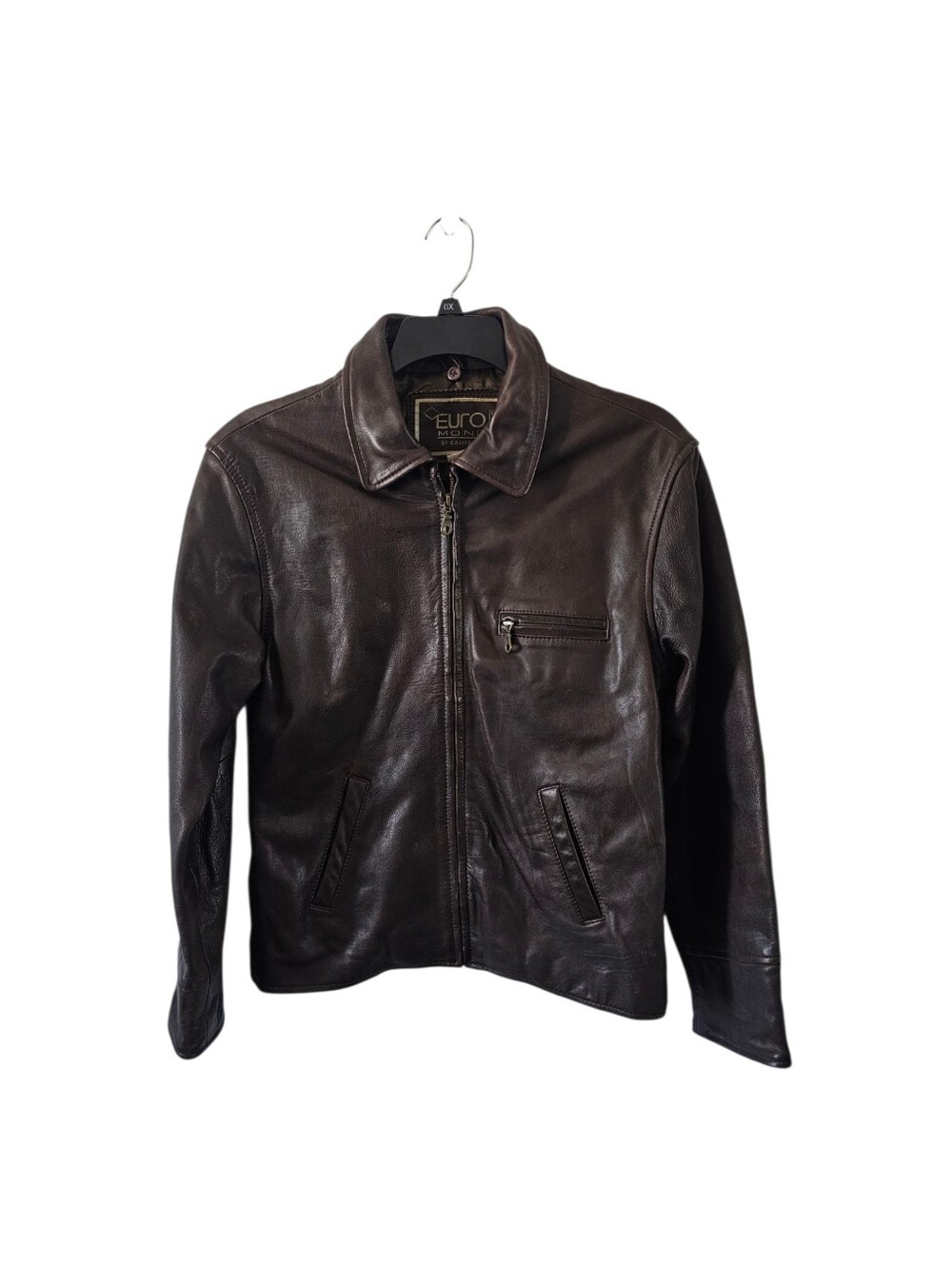 Vintage 90s Euro Mond California Brown Leather Biker Racer Moto Jacket Men Small